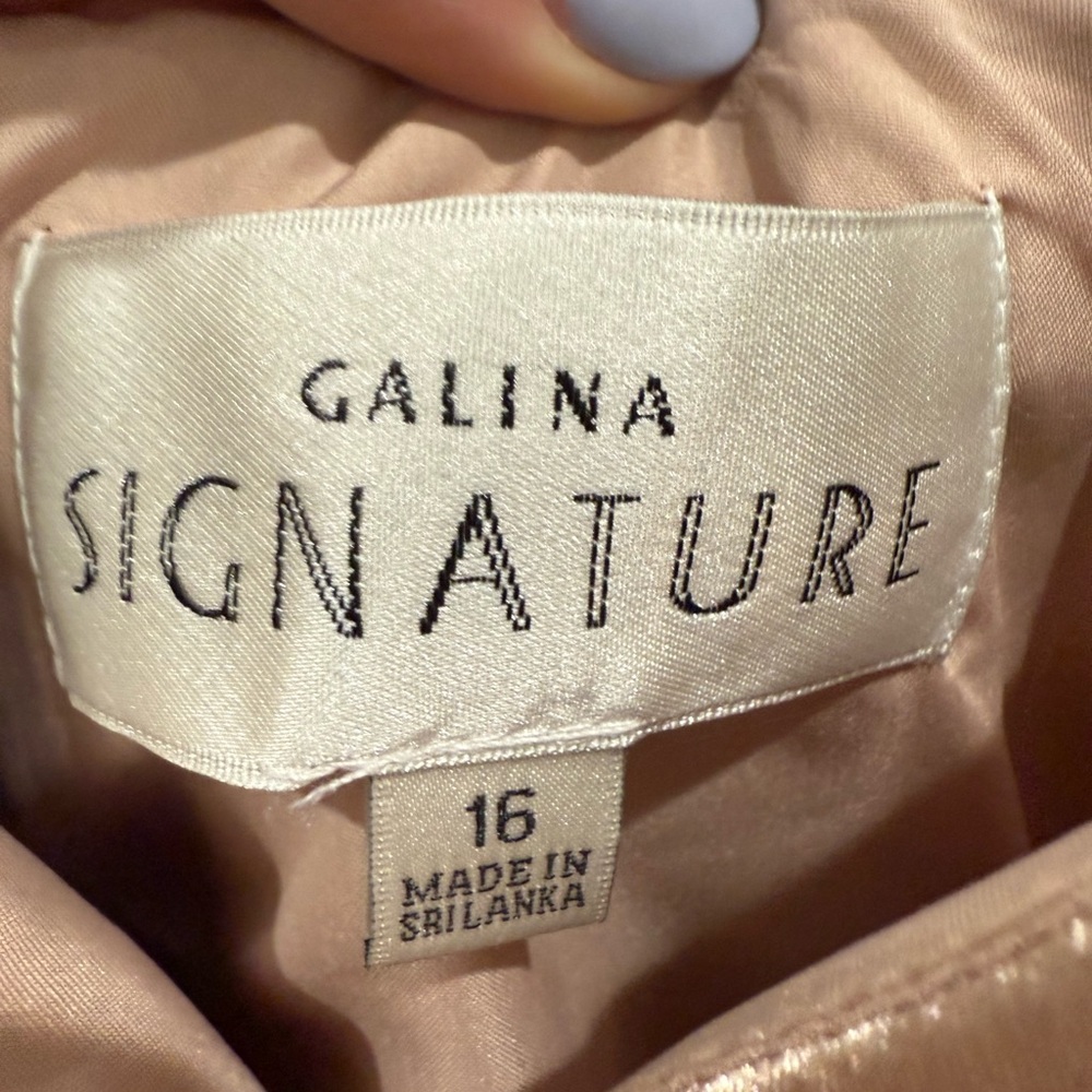 NWT Elegant Off-Shoulder Beige Satin Dress size 16 Galina Signature - Picture 5 of 7